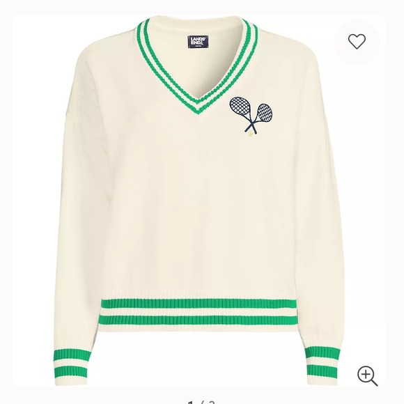 Lands' End Sweaters - Lands End Women's Drifter Varsity Vneck Tennis Sweater with Crest XS/S